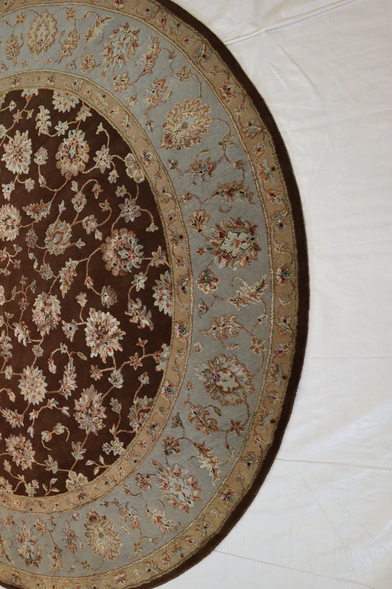 Persian Round Rug, Silk Flower Rug, Vegetable Dye Rug