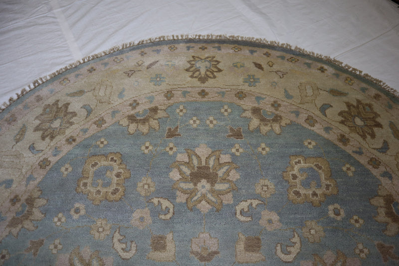 Blue Round Rug, Oushak Rug, Wool Oriental Rug, 8x8