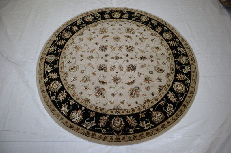 Persian Design Rug, Silk Flower Rug, 6x6 Round Rug