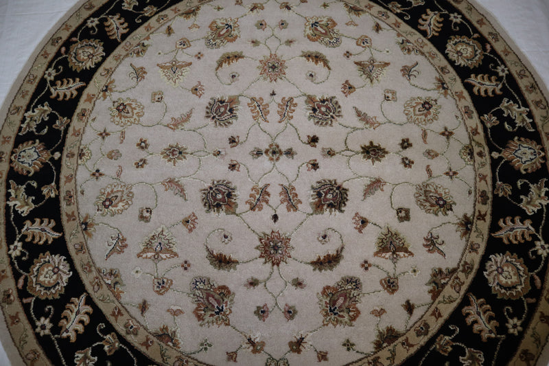 Persian Design Rug, Silk Flower Rug, 6x6 Round Rug