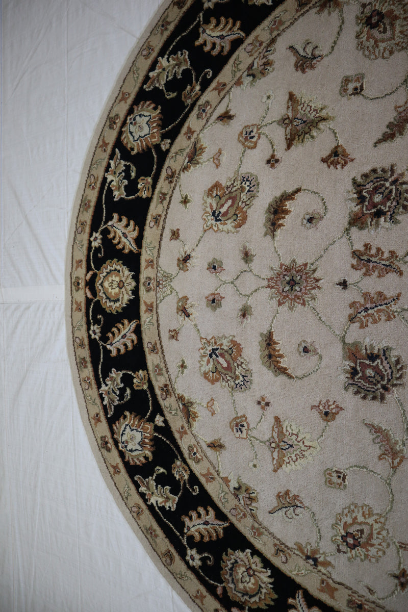 Persian Design Rug, Silk Flower Rug, 6x6 Round Rug