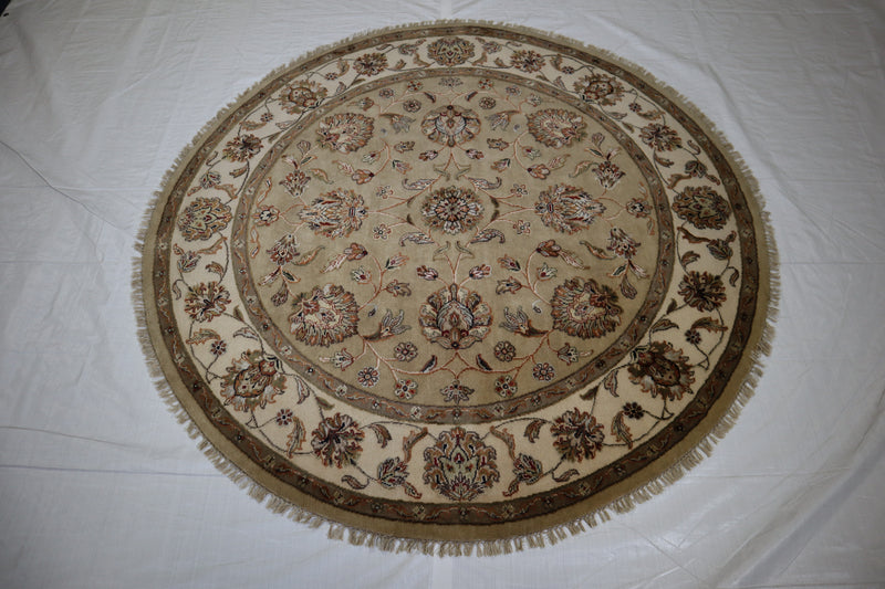 Silk Flower Rug, Round Rug, Oriental Rug, Hand Knotted Indian Rugs