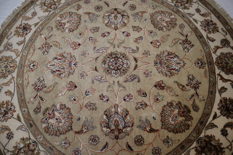 Silk Flower Rug, Round Rug, Oriental Rug, Hand Knotted Indian Rugs