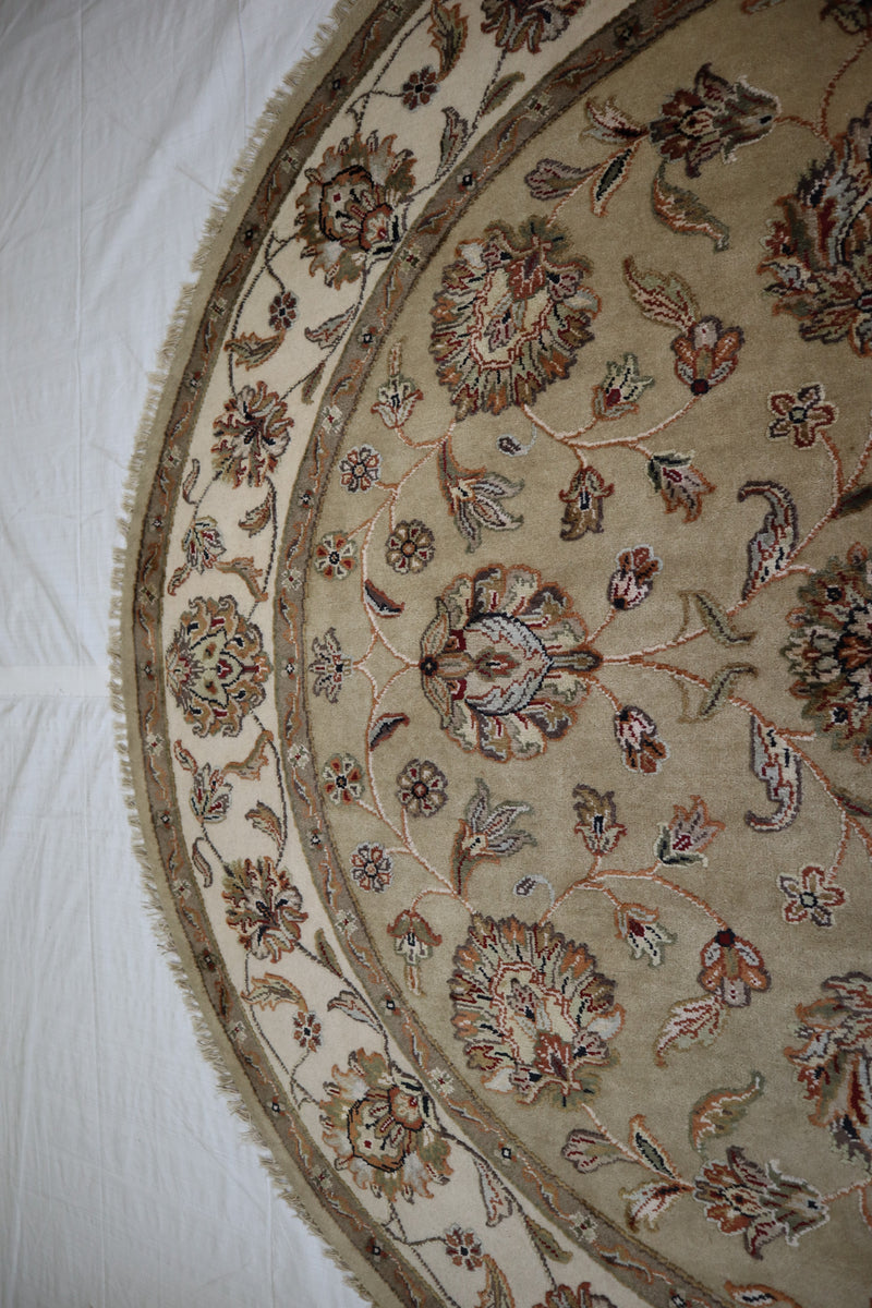 Silk Flower Rug, Round Rug, Oriental Rug, Hand Knotted Indian Rugs