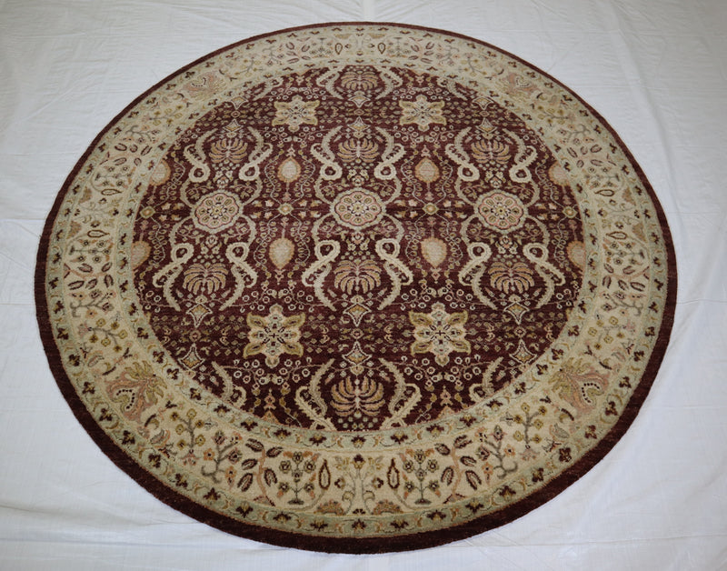 Oushak Design Rug, Hand Knotted Round Rug, Indian Wool Rug