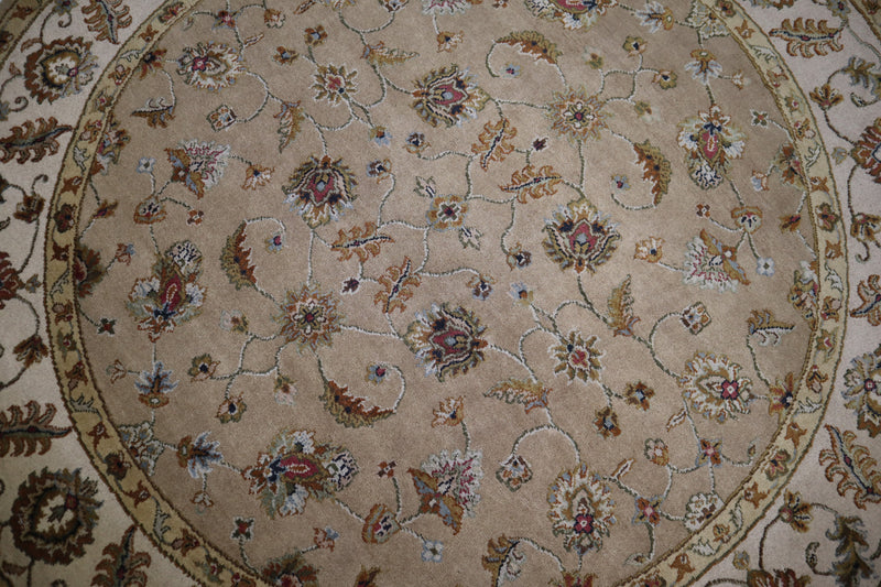 Silk Flower Rug, Persian Design Rug, Indian Round Rug