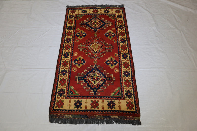 Bright Rug, Oriental Rug, Afghan Kargahi Rug, 3x5 Rug