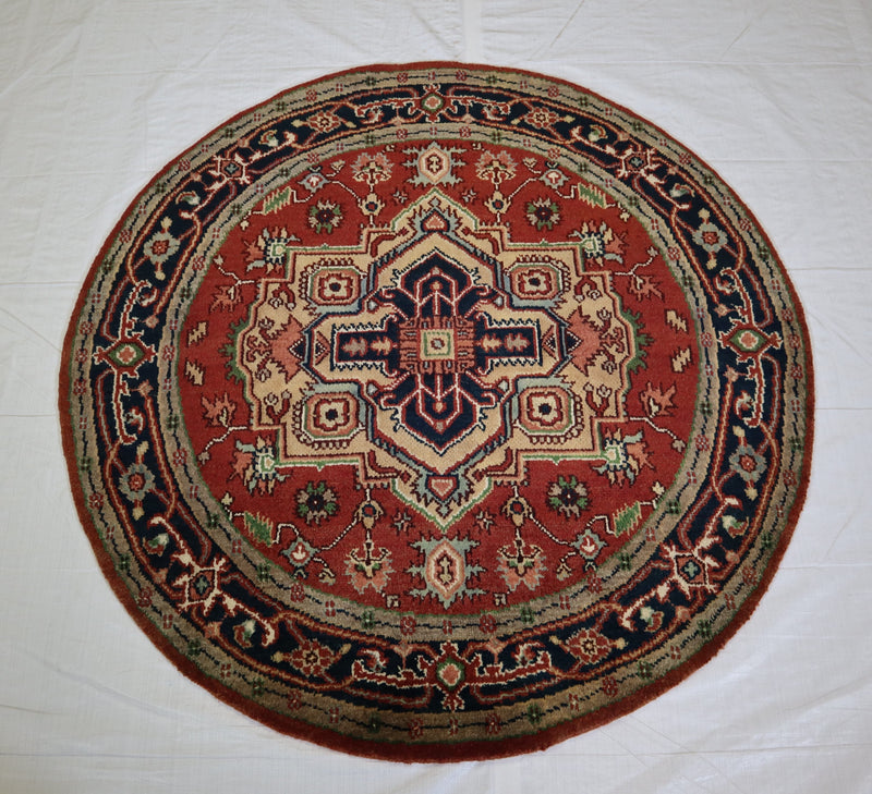 Serapi Rug, Persian Round Rug, Hand Knotted Wool Rug