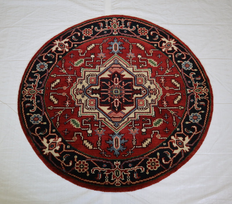 Serapi Rug, Indian Round Rug, Hand Knotted Oriental Rug