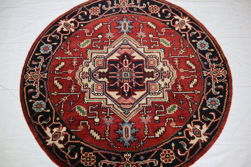 Serapi Rug, Indian Round Rug, Hand Knotted Oriental Rug