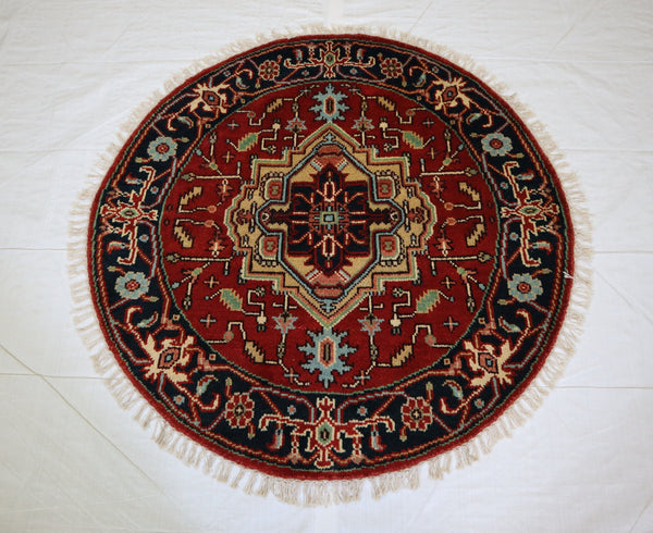 Round Rug, Hand Knotted Rug, Serapi Rug, Oriental Style Rug