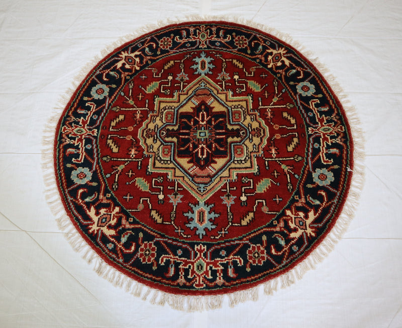 Round Rug, Hand Knotted Rug, Serapi Rug, Oriental Style Rug