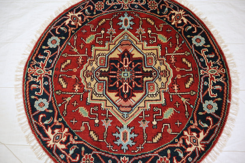 Round Rug, Hand Knotted Rug, Serapi Rug, Oriental Style Rug