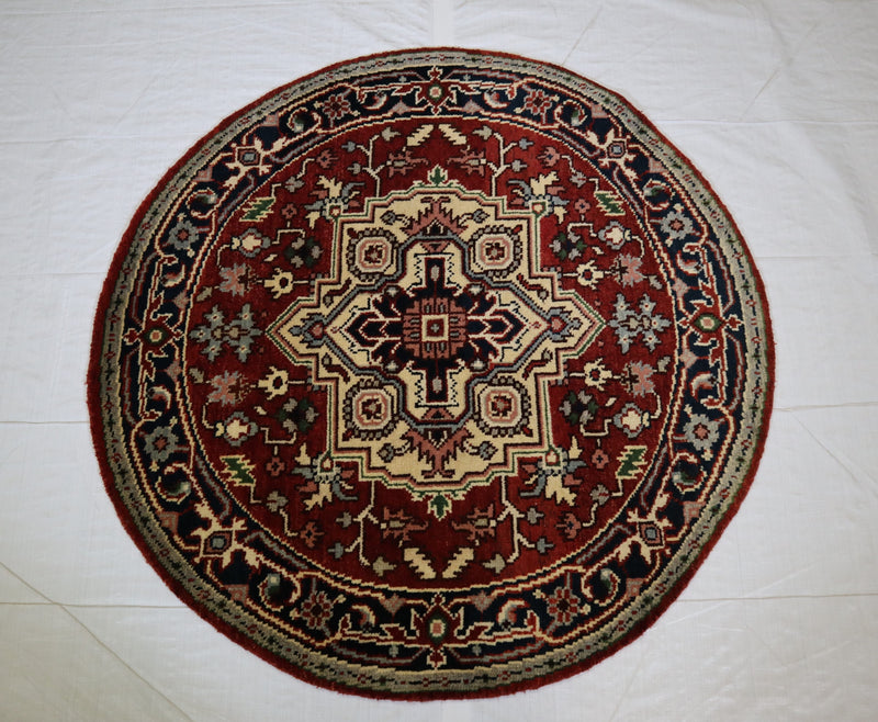 Persian Round Rug, Hand Knotted Serapi Rug, 4x4 Round Rug