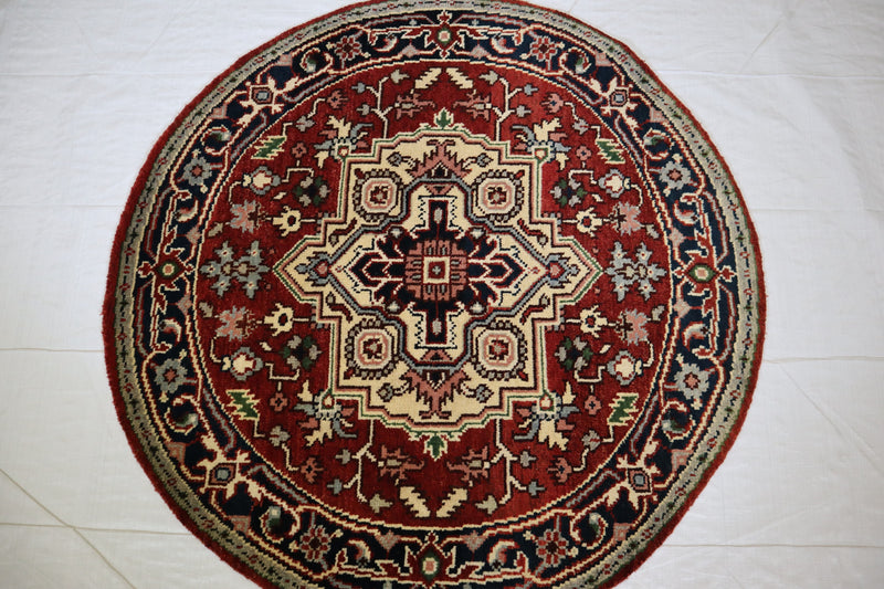 Persian Round Rug, Hand Knotted Serapi Rug, 4x4 Round Rug