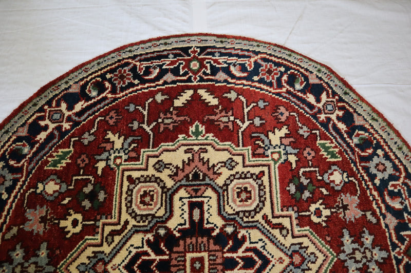 Persian Round Rug, Hand Knotted Serapi Rug, 4x4 Round Rug