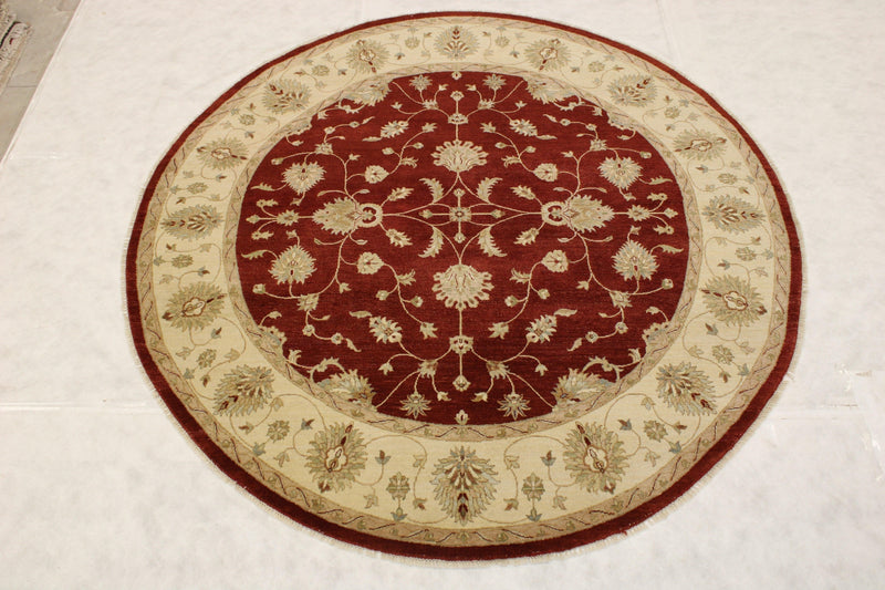 Red Round Rug, Oriental Rug, Knotted Rug, Kitchen Round Rug, Rug Decor 