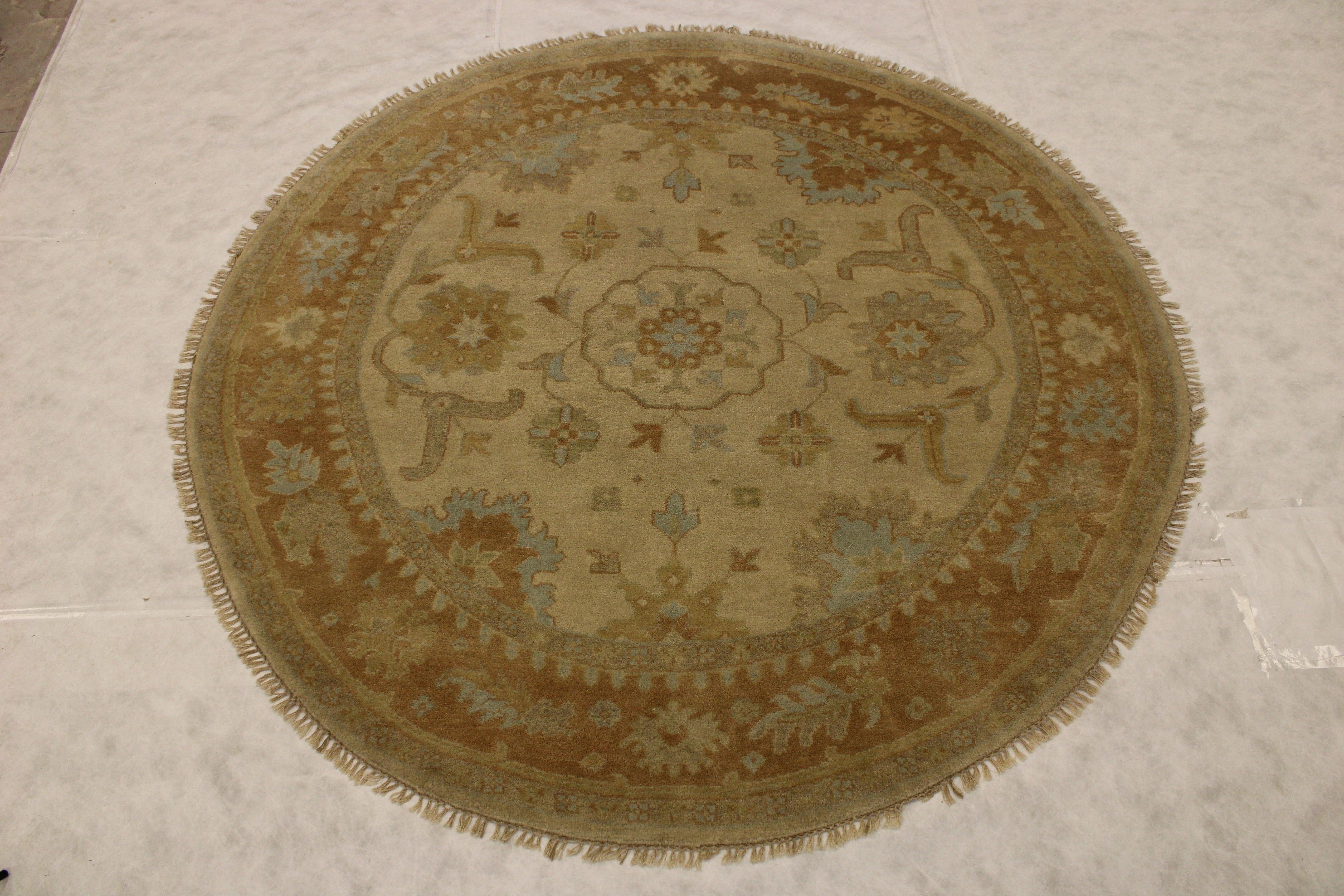 Round Rug, Oushak Rug, Hand Knotted Wool Rug, Round Carpet, Indian Rug 