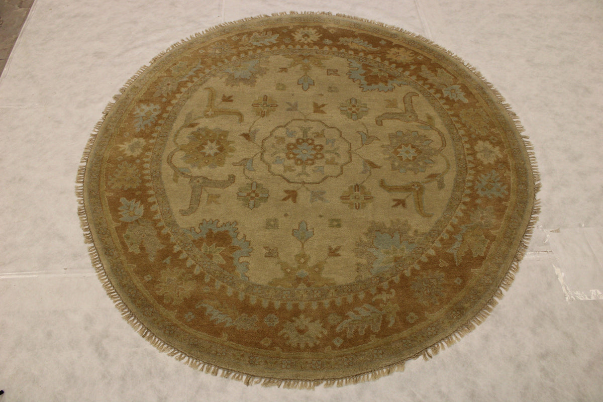 Round Rug, Oushak Rug, Hand Knotted Wool Rug, Round Carpet, Indian Rug 