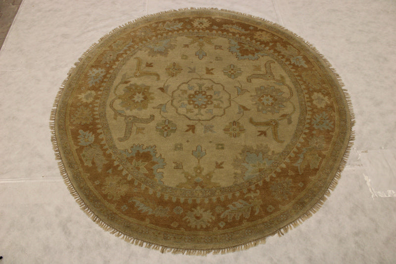 Round Rug, Oushak Rug, Hand Knotted Wool Rug, Round Carpet, Indian Rug 