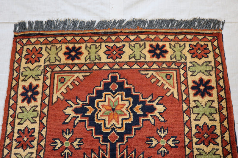 Afghan Kargahi Rug, Oriental Wool Rug, Vegetable Dye