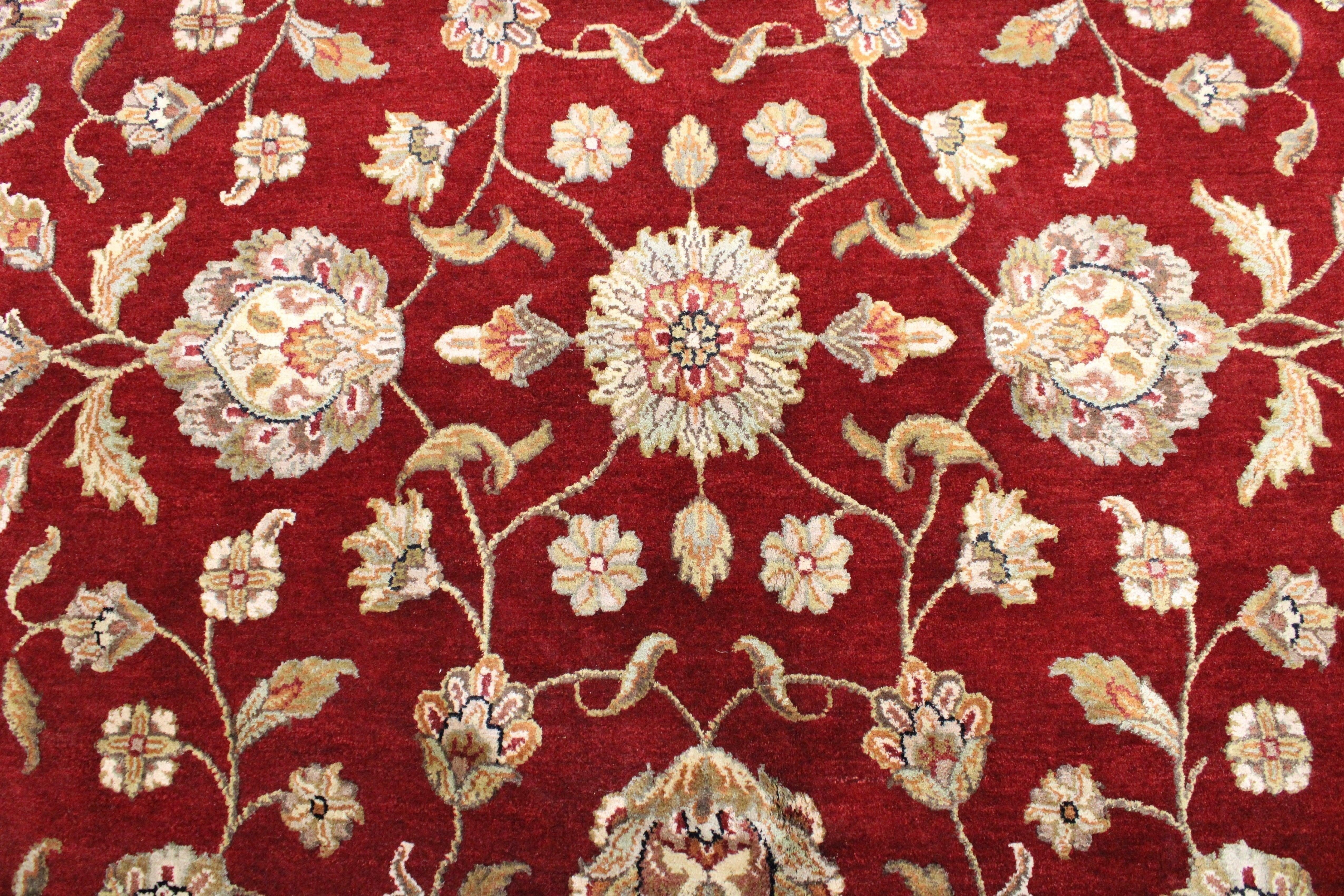 Silk Flower Rug, Hand Knotted Rug, Red Oriental Rugs, Colorful Rugs, Patio Carpet 