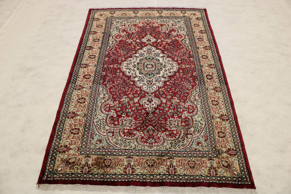 Jammu Kashmir Rug, Red Rug, 4x6 Rug, handknotted, Outdoor Camping Rugs